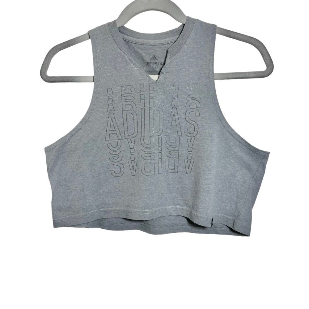 Adidas The Go To Tee Womens Small Gray Sleeveless Crop Cropped Tank Top Athletic